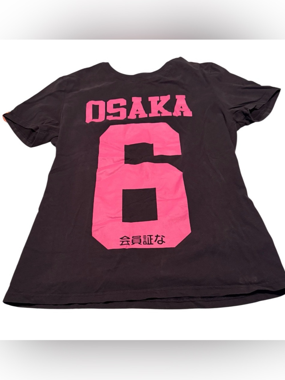 Superdry Black Tee with Pink Neck Lining and Blue Label